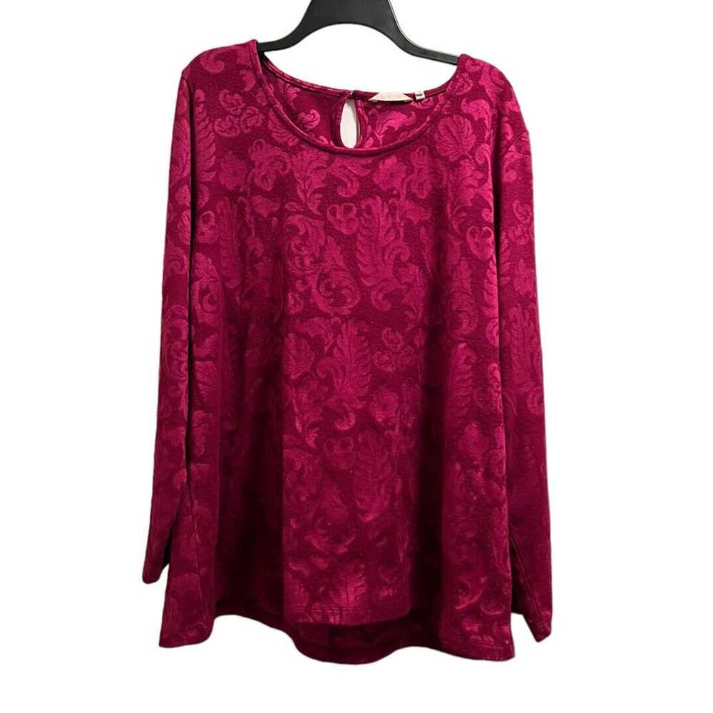 Soft Surroundings Pink Purple Jacquard Pullover Sweater Keyhole Back Shirt 2X